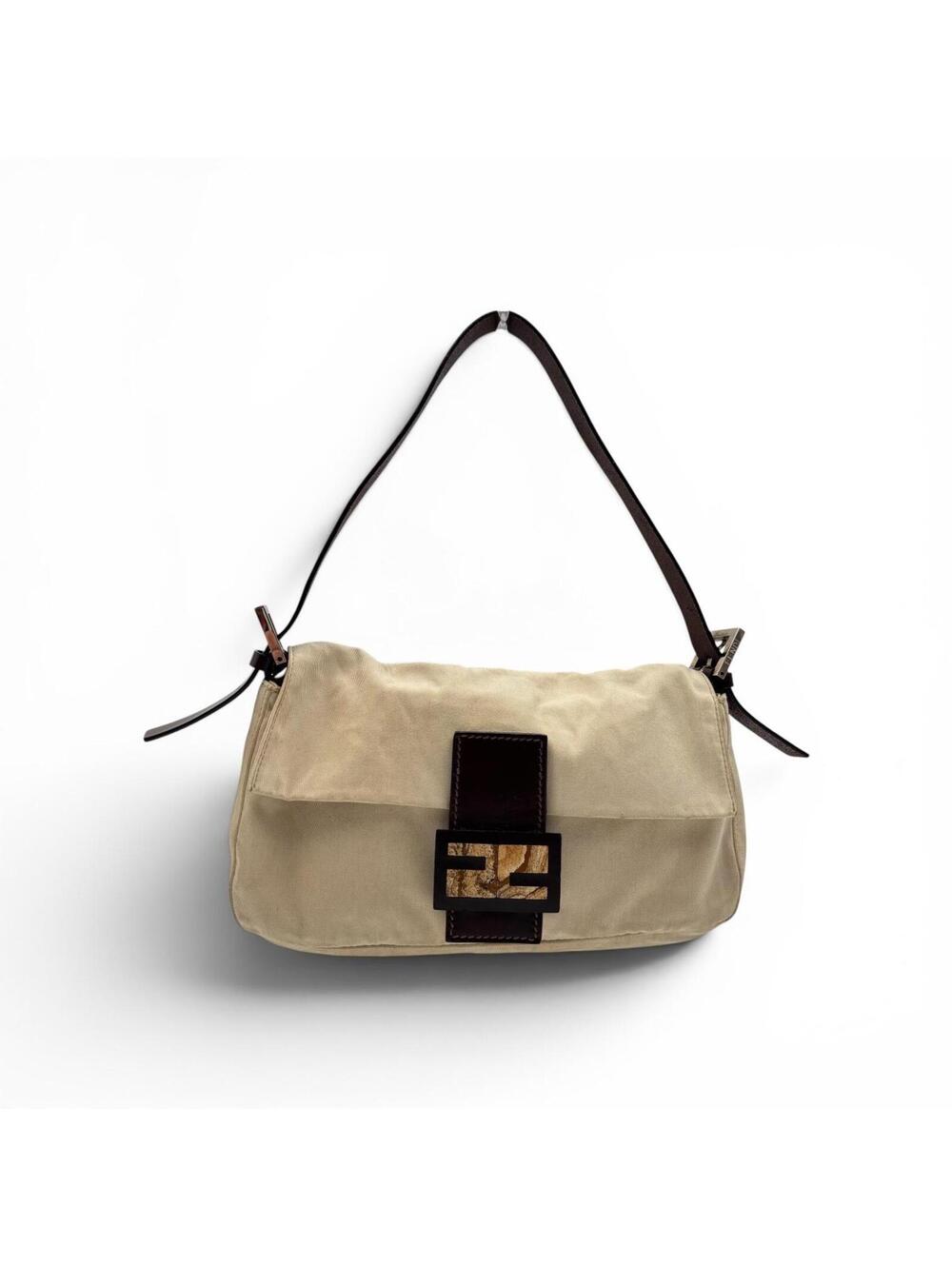 Fendi Mama Forever Beige Canvas and Leather Shoulder Bag